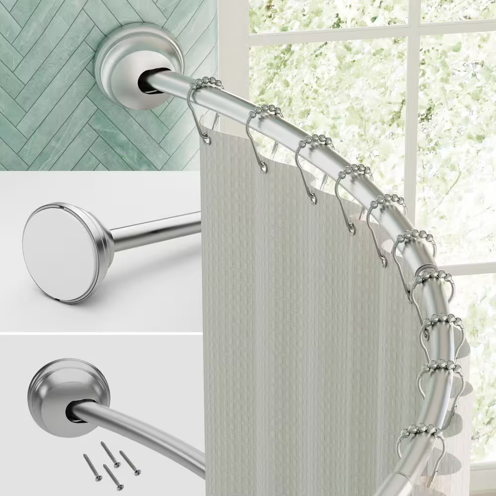 Neverrust Rustproof 40 In. Aluminum Dual Mount Curved Stall Shower Rod in Satin gallery