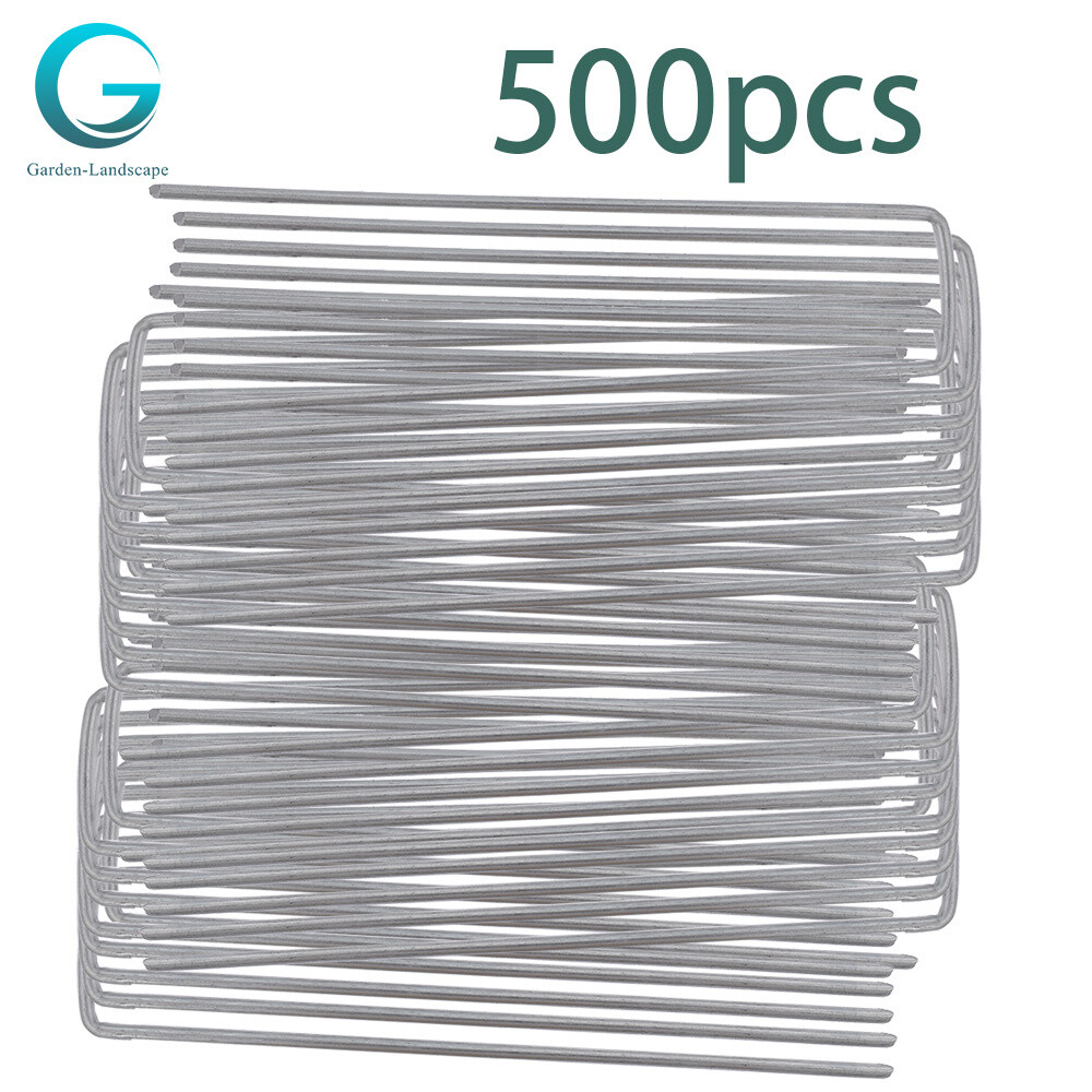 500 Pack U-Pin Garden Stakes Galvanized Landscape Sod Staples 11 Gauge 6 Inch gallery
