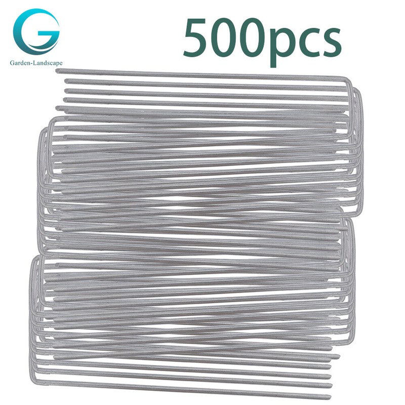500 Pack U-Pin Garden Stakes Galvanized Landscape Sod Staples 11 Gauge 6 Inch gallery