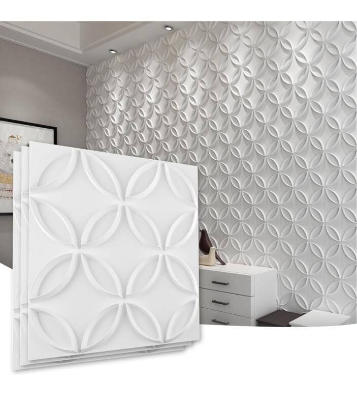 Art3d 12-Pack PVC 3D Wall Panel Interlocked Circles- White (32 sq.ft/case)