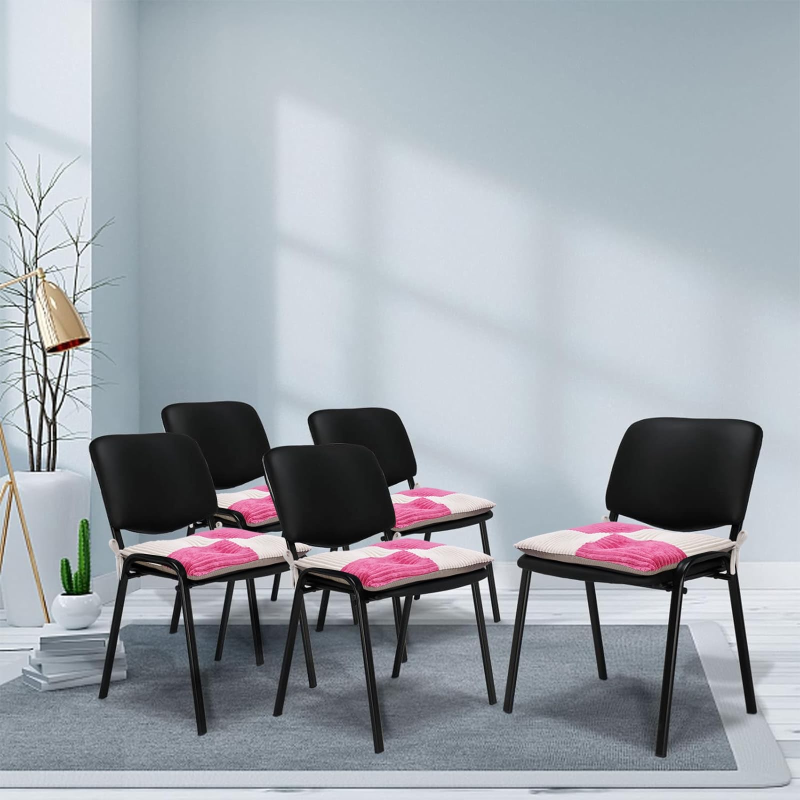 1 PCS Office Stacking Chair Cushion Ties Corduroy Foam Square 17x17 Inch Pink gallery