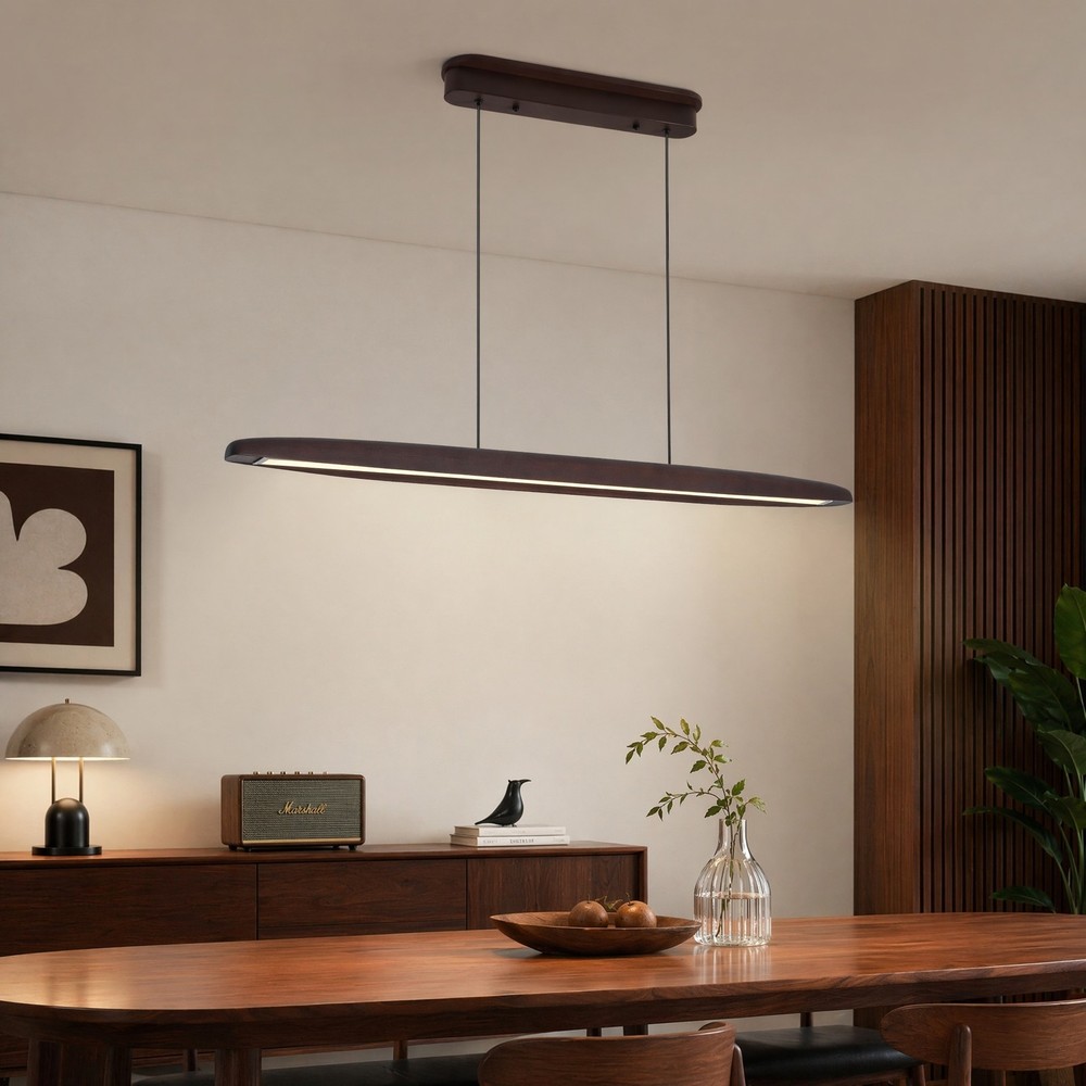 51 in 3CCT Remote Walnut Linear LED Pendant Chandelier Living Room Light Fixture