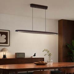 51 in 3CCT Remote Walnut Linear LED Pendant Chandelier Living Room Light Fixture
