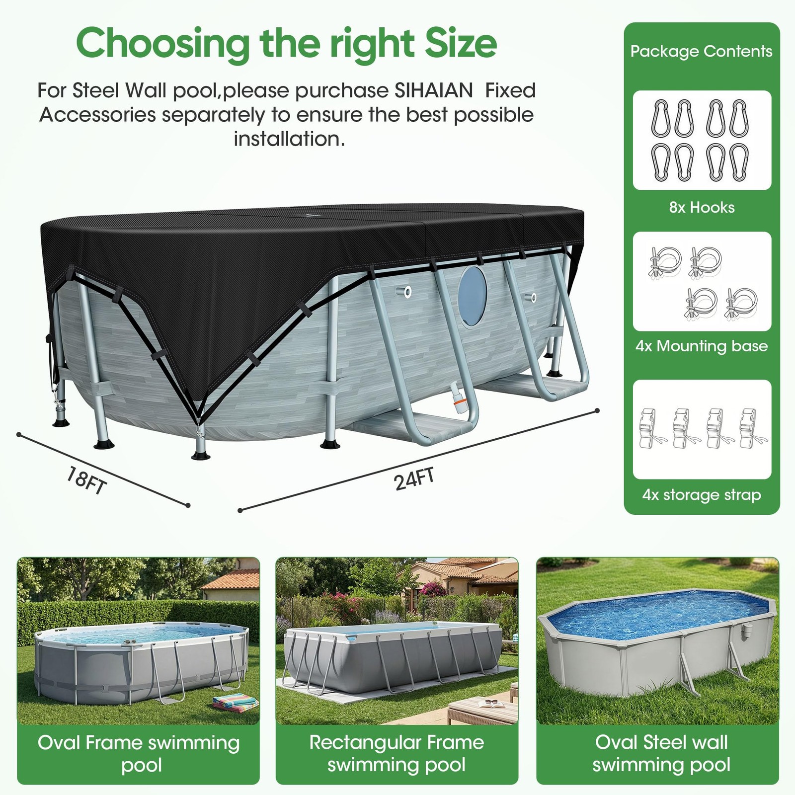 Pool Cover 18x24Ft Oval Rectangle 500D Four Corner Locking SIHAIAN Patented gallery