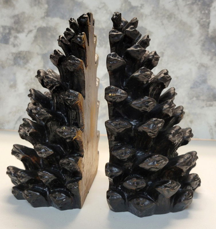 2 Bookends Creative Co-Op Pinecone Shape Heavy Resin Bronze Finish Nature Forest gallery