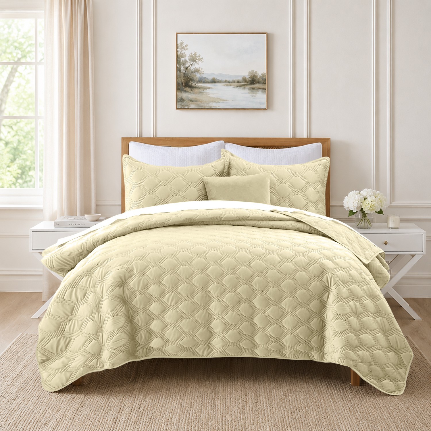 Luxury Velvet Bedspread Coverlet Set Embossed Quilt with Matching Pillow Shams gallery