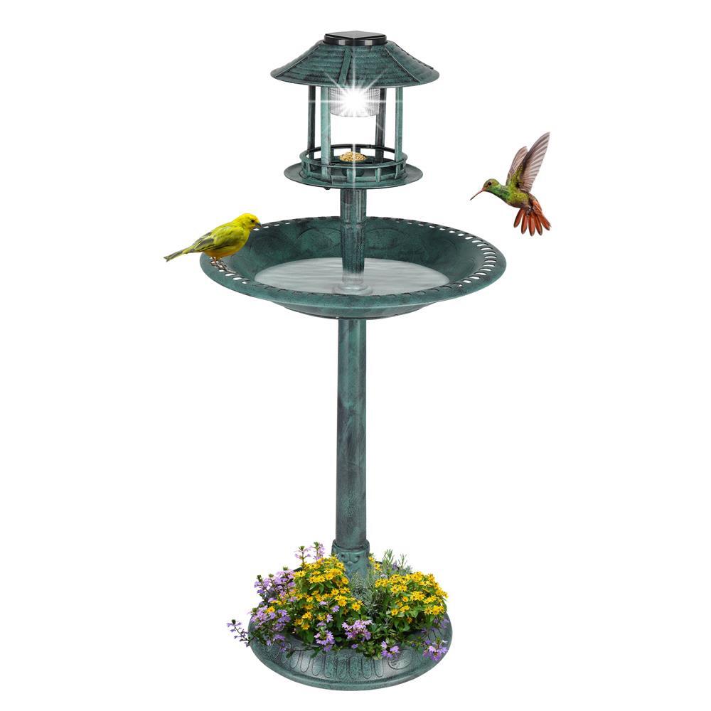 42" H Plastic Round Bird Bath with Solar Light & Sturdy Base for Outdoor Garden gallery