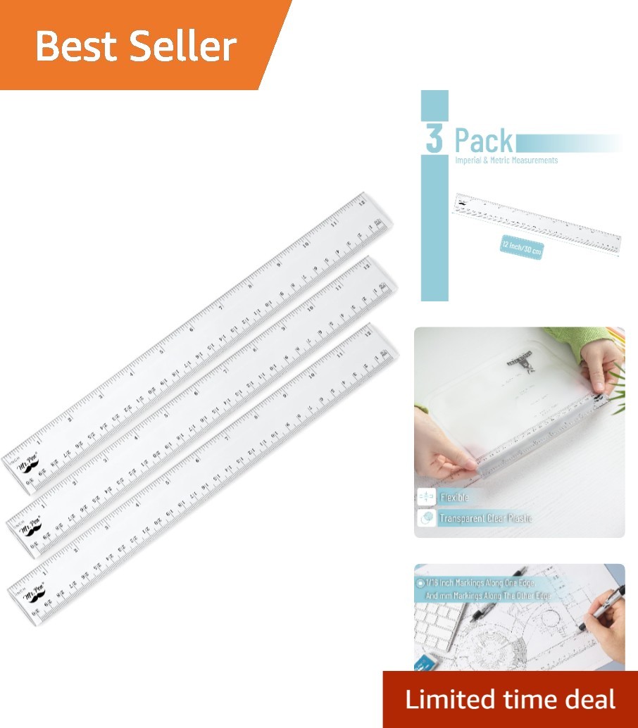 3-Pack 12-Inch Clear Plastic Rulers - Accurate Measurements for Office & School gallery