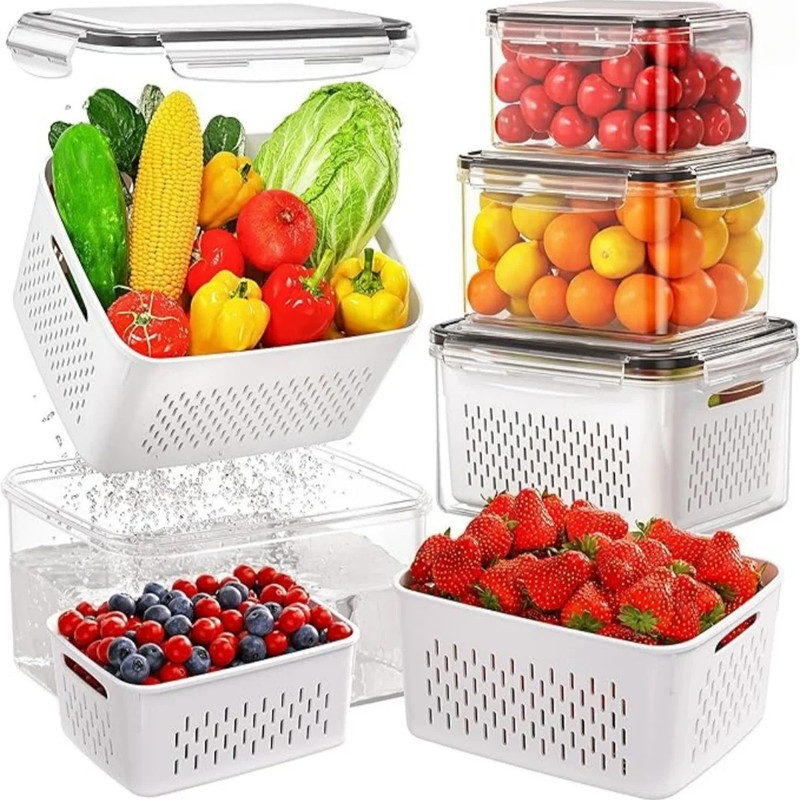 9Pcs/Set Fruit Storage Containers for Fridge, Fridge with Removable Colander, Al gallery