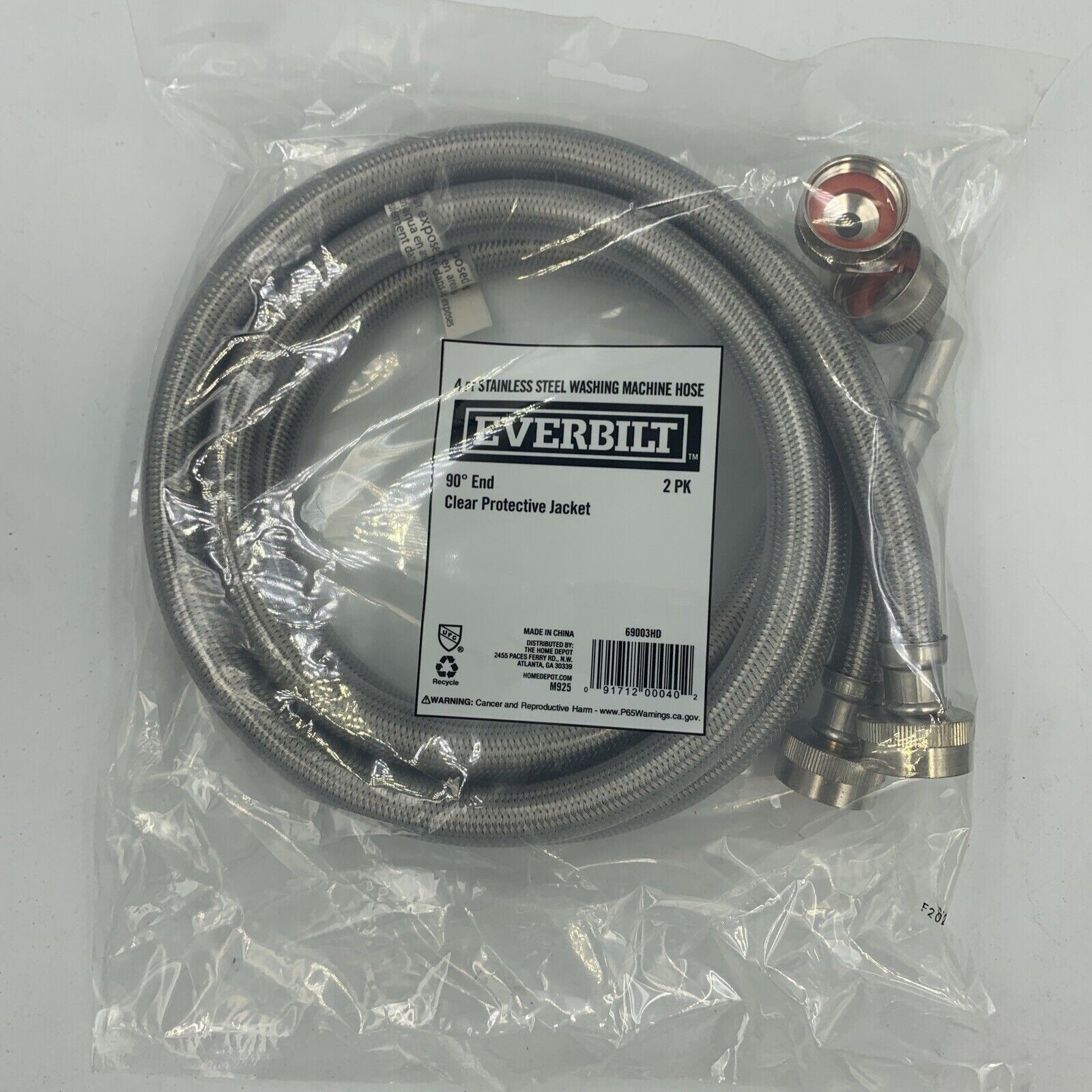 2 Everbilt Stainless Washing Machine Hoses 4 Ft 90 Degree End 69003HD gallery