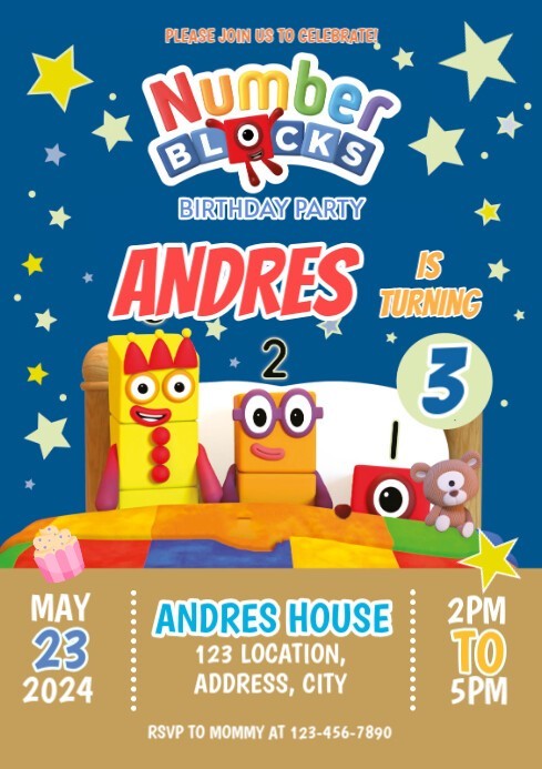 Digital Numberblocks Birthday Party Invitation Personalized Texts 1 gallery