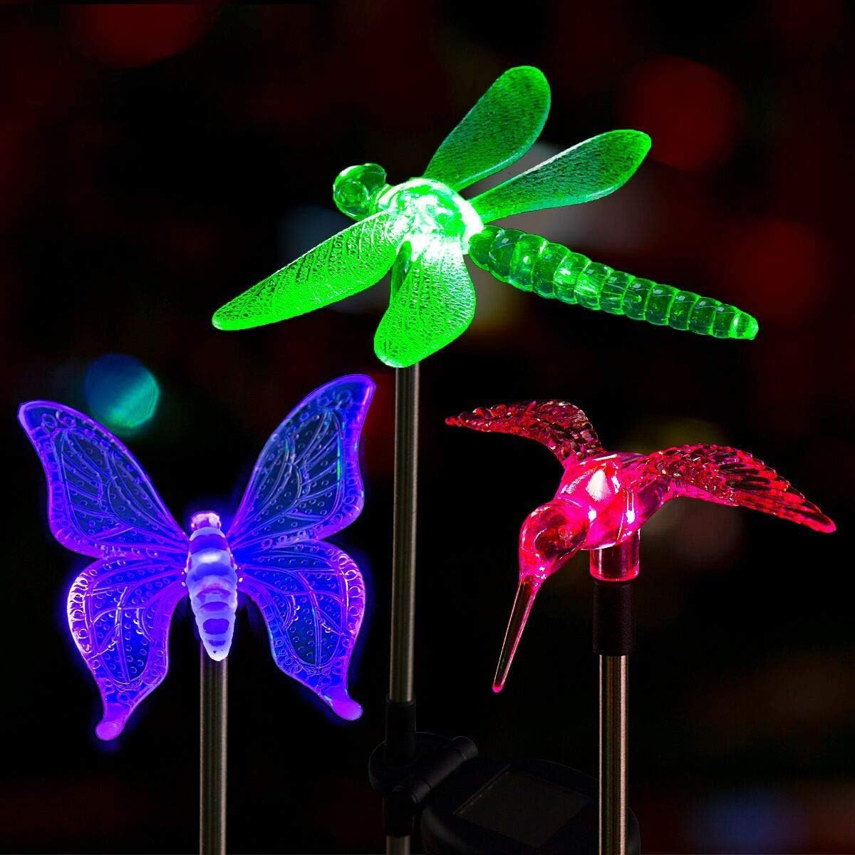 Solar Garden Lights, 3 Pack Solar Butterfly Lights Yard Decorations, Multi-Color gallery