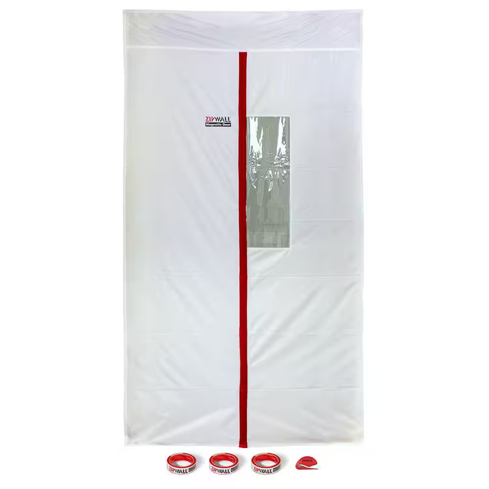 48 In. X 87 In. Reusable Adhesive Zippers Magnetic Dust Barrier Door with Double gallery