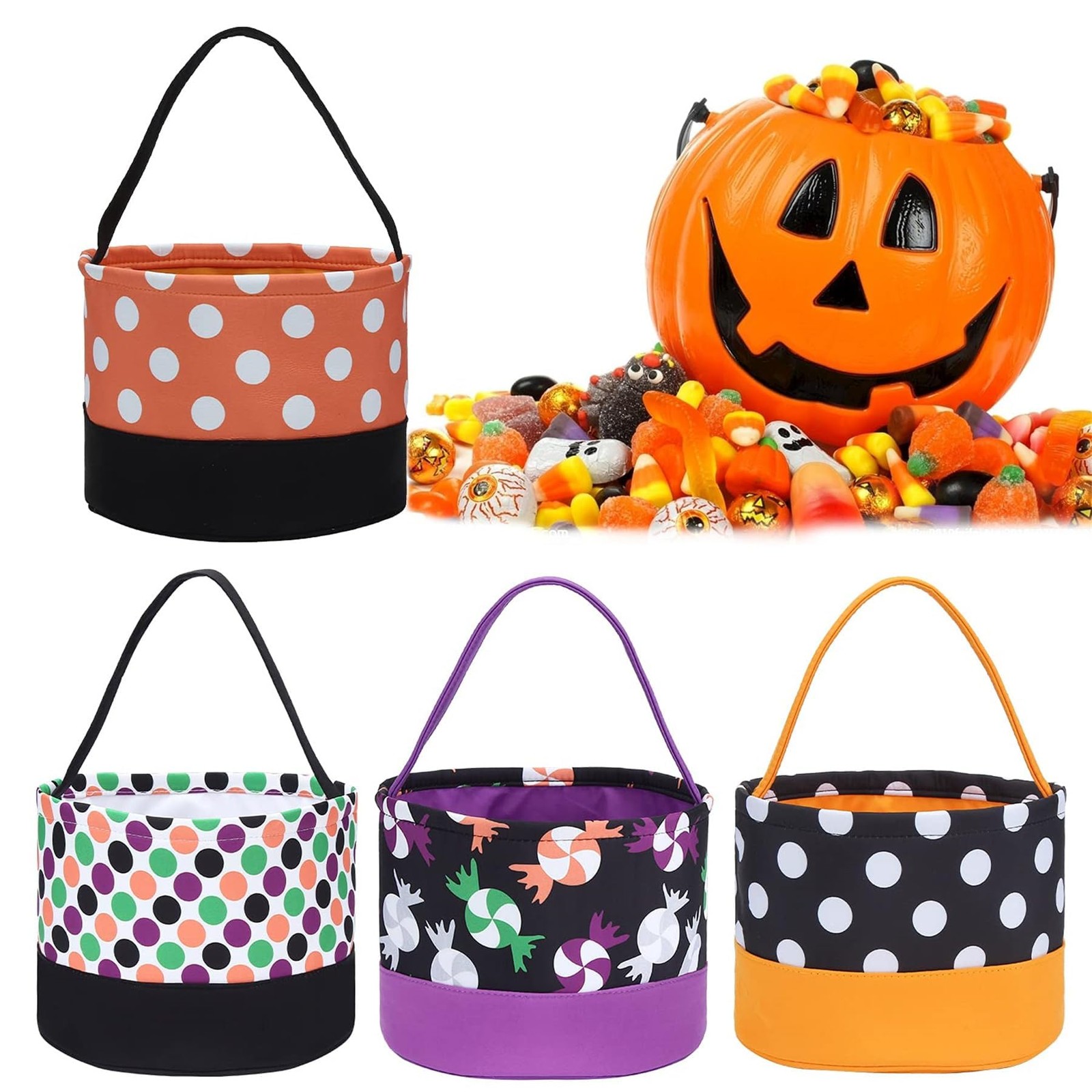 Halloween Candy Buckets Candy Baskets Halloween Trick or Treat Bags Polka Dot... gallery