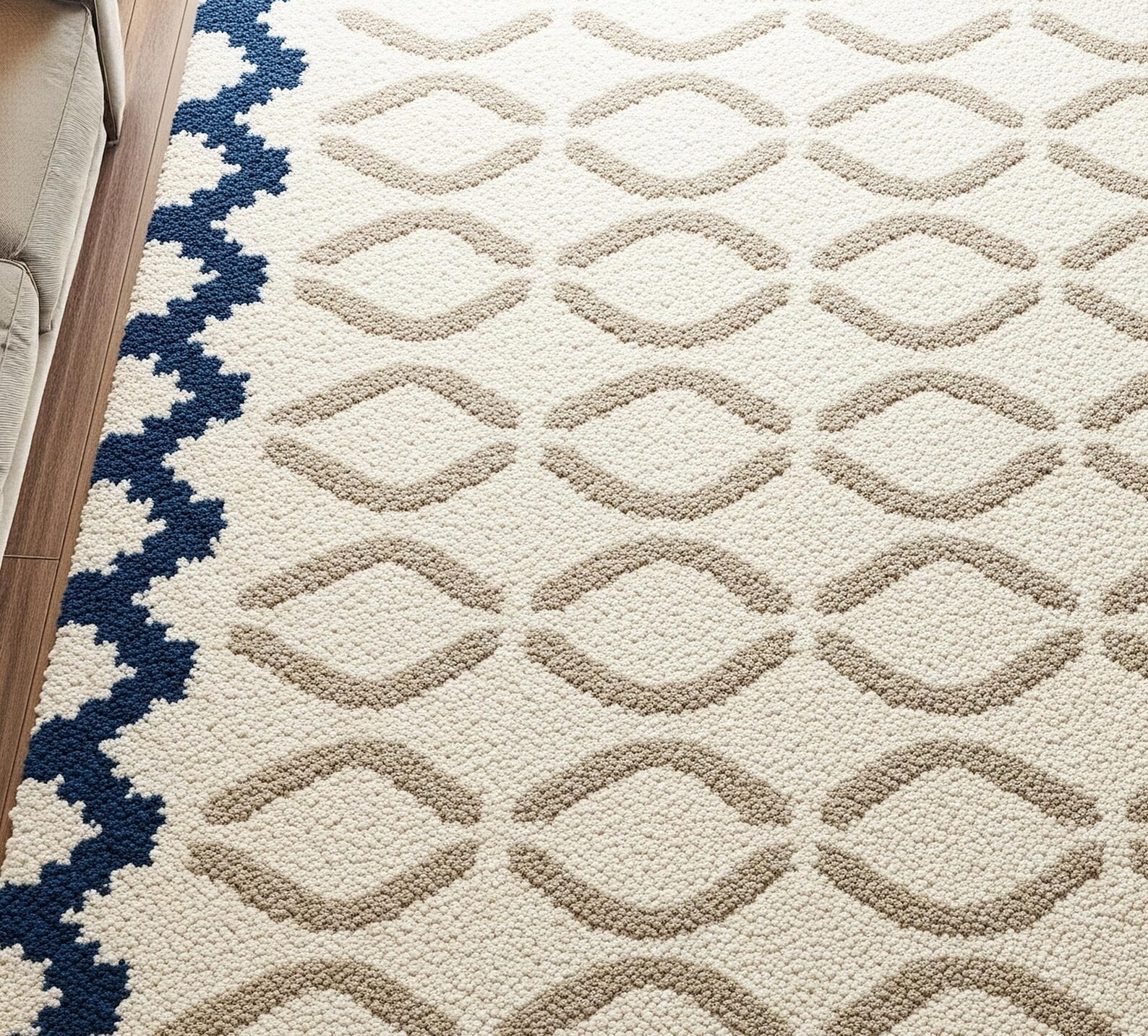 White Blue Beige Hand Tufted Rug, Modern Geometric Wool Area Rugs for Bedroom gallery
