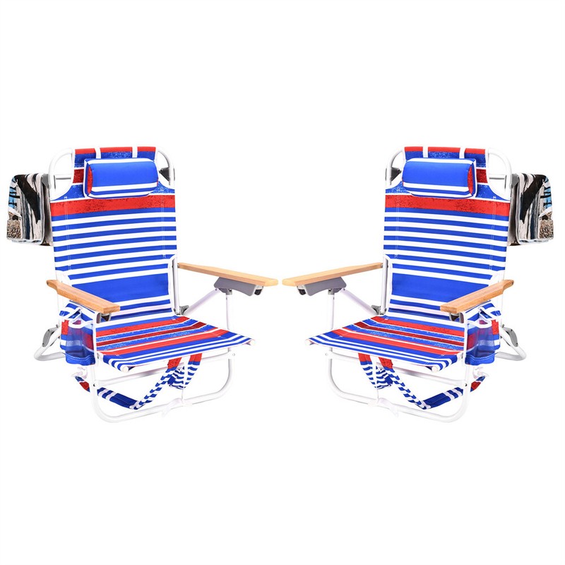 Reclining & Lay Flat Backpack Beach Chair 5 Position Chair w/ Pouch Folding gallery