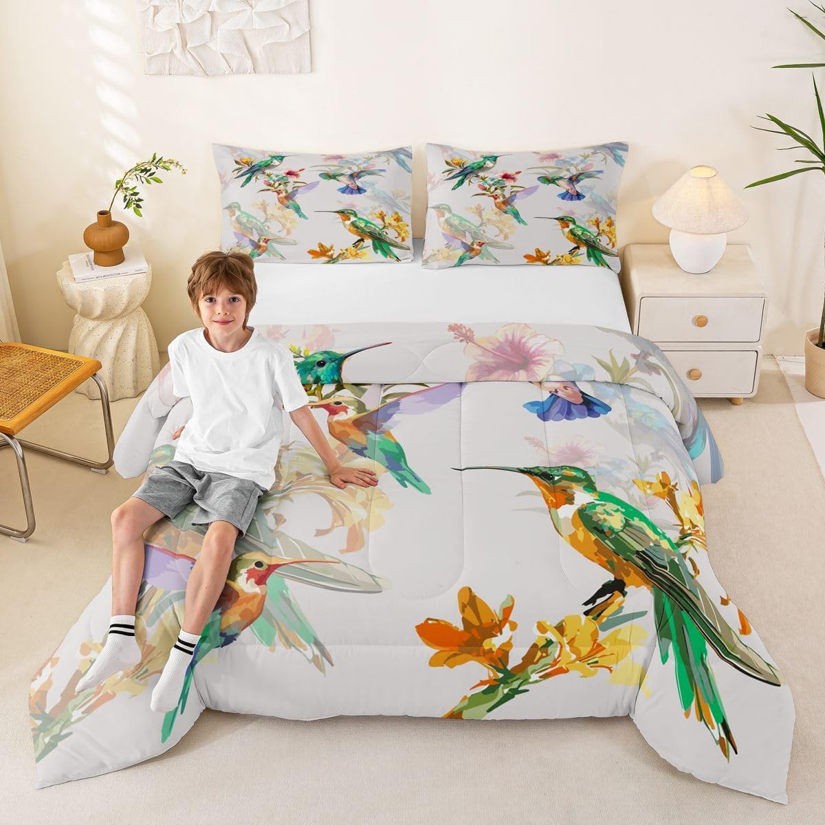 Erosebridal Birds Comforter Set Full Hummingbird Bedding Set Blue Green Spring gallery