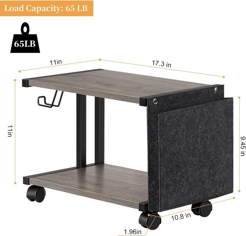 Printer Stand Under Desk Printer Table with Storage & Wheel for Home Office Grey gallery