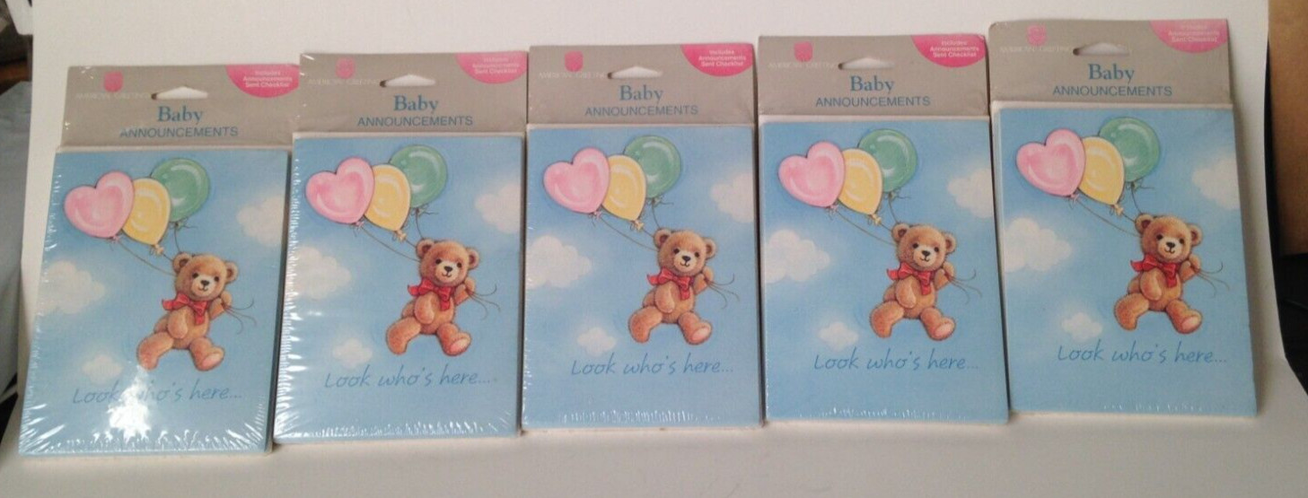 Teddy Bear Baby Announcement Invitations 40 Count 5 Pack American Greetings NWTs gallery