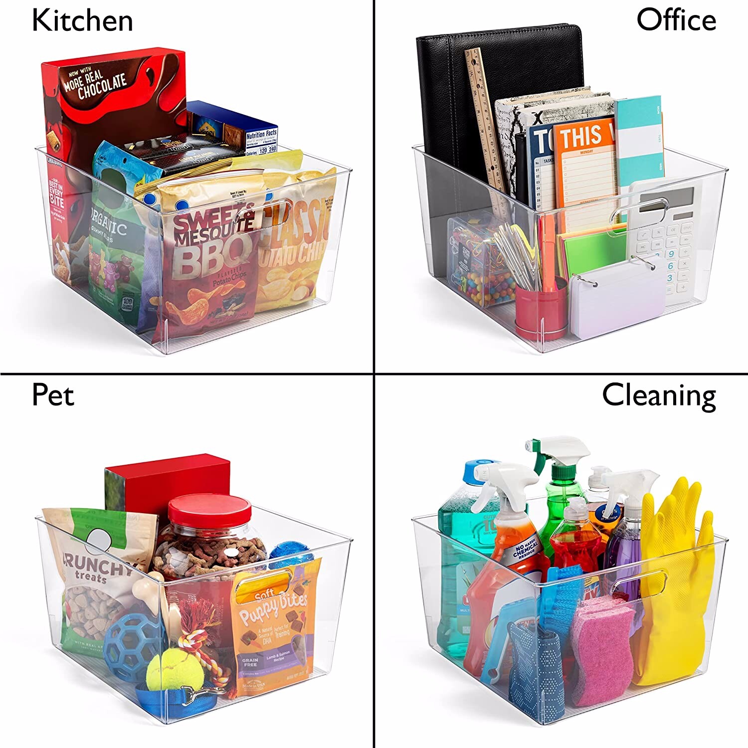 New - 4 Pack XLarge Plastic Storage Organizer Container Bins with Cutout Handles gallery