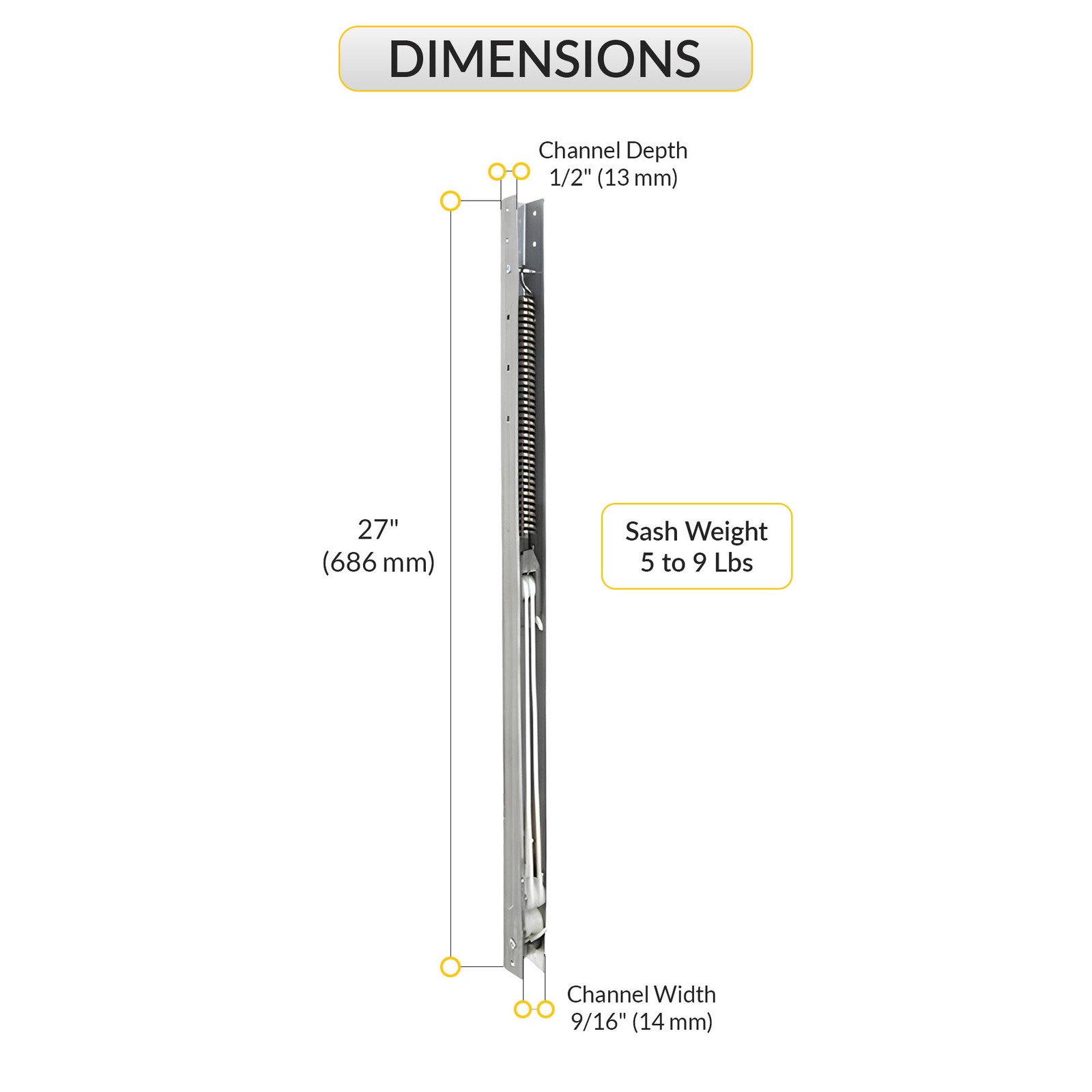 Brixwell Window Channel Balance Without Sash Guide 27" L 5 To 9 Lbs Sash Weight gallery