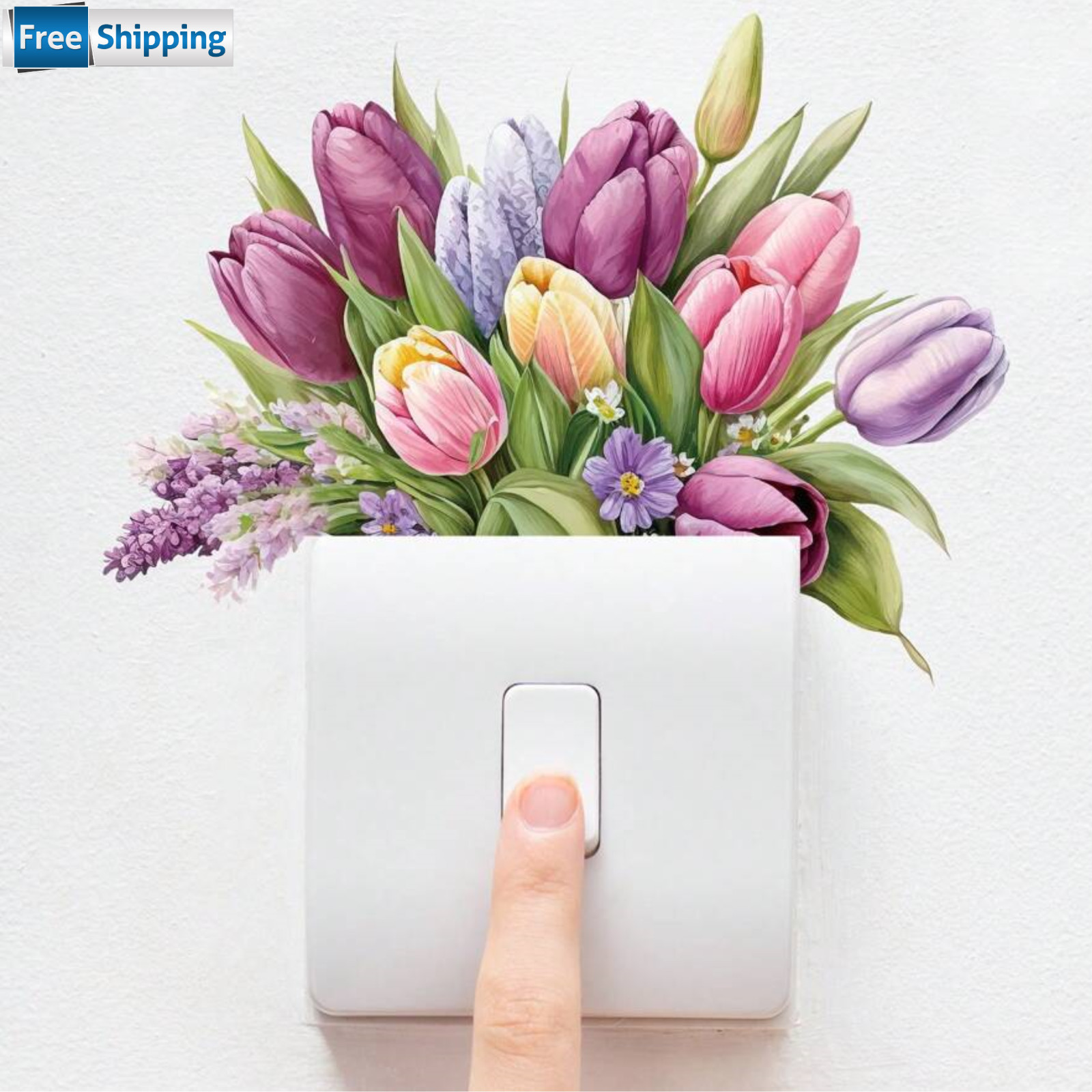 4 Pcs Wall Decals Creative Tulip Switch Removable Flower Switch Leaf Stickers gallery