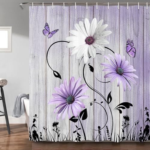 Rustic Farmhouse Floral Shower Curtain, Farm 69"W x 70"L (Pack of 1) Purple gallery