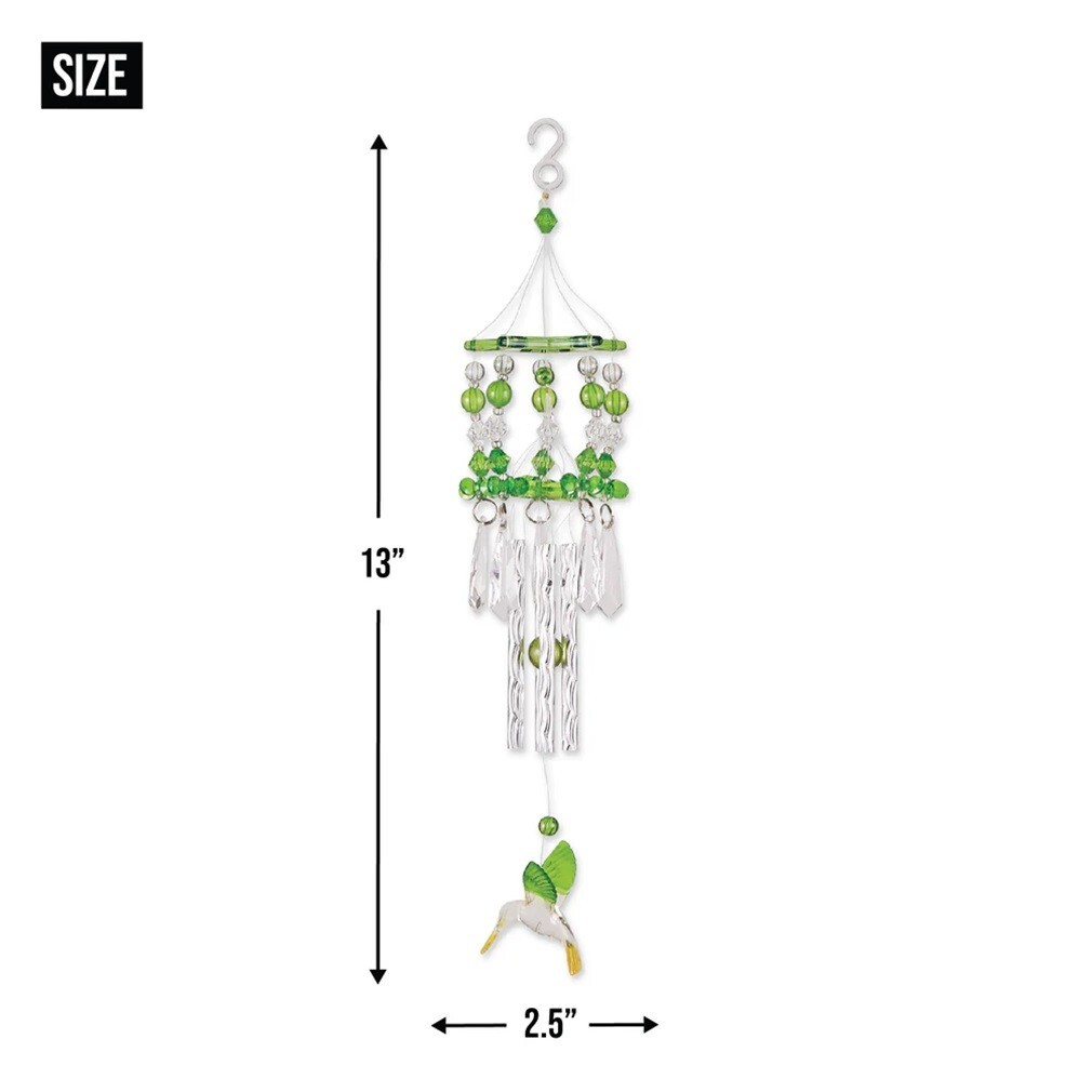 Wind Chime Green Hummingbird Acrylic and Metal Wind Chime 2.5" x 2.5" x 13" NEW gallery