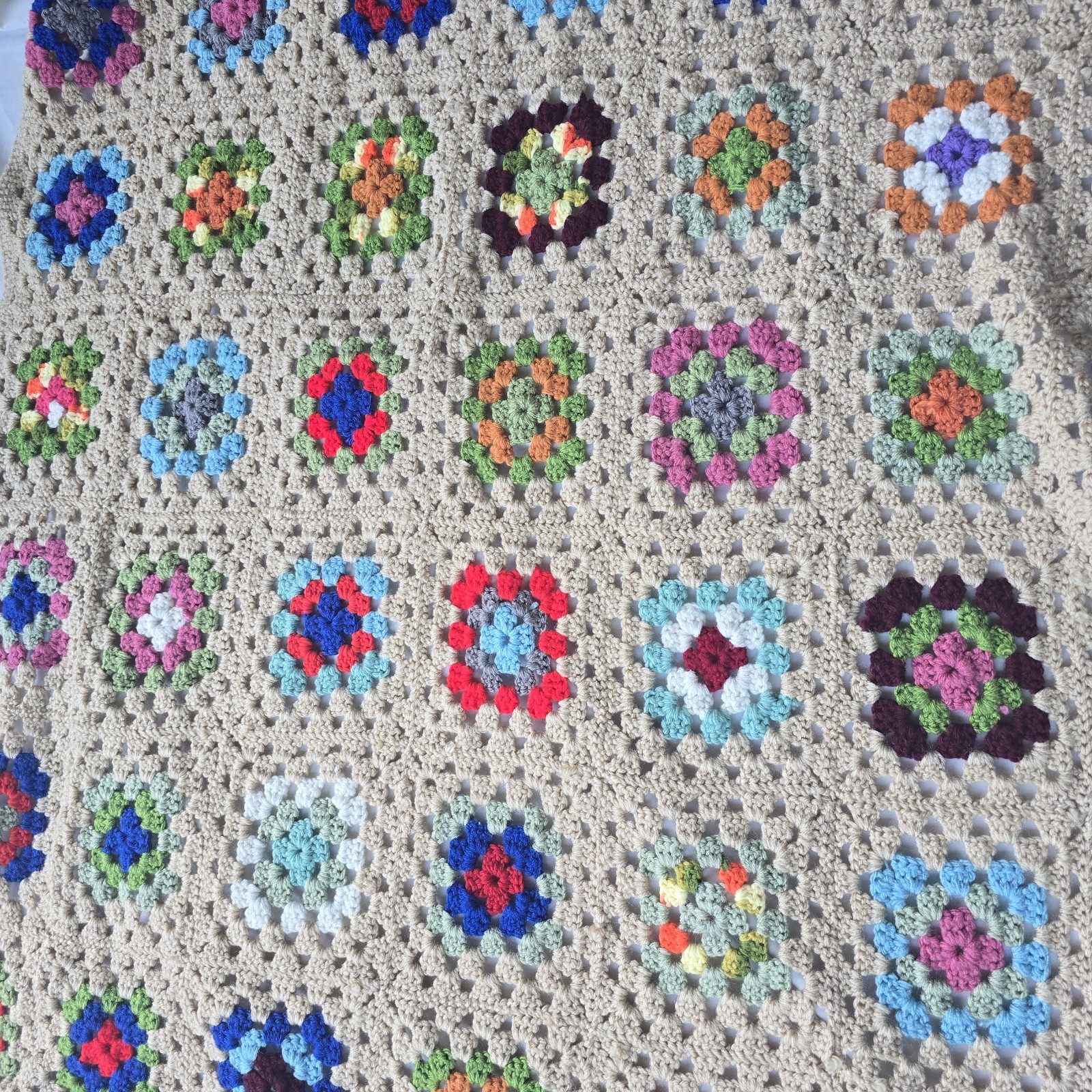 Hand Crocheted Multicolor Afgan Throw Blanket Granny Squares Around 54x41 gallery