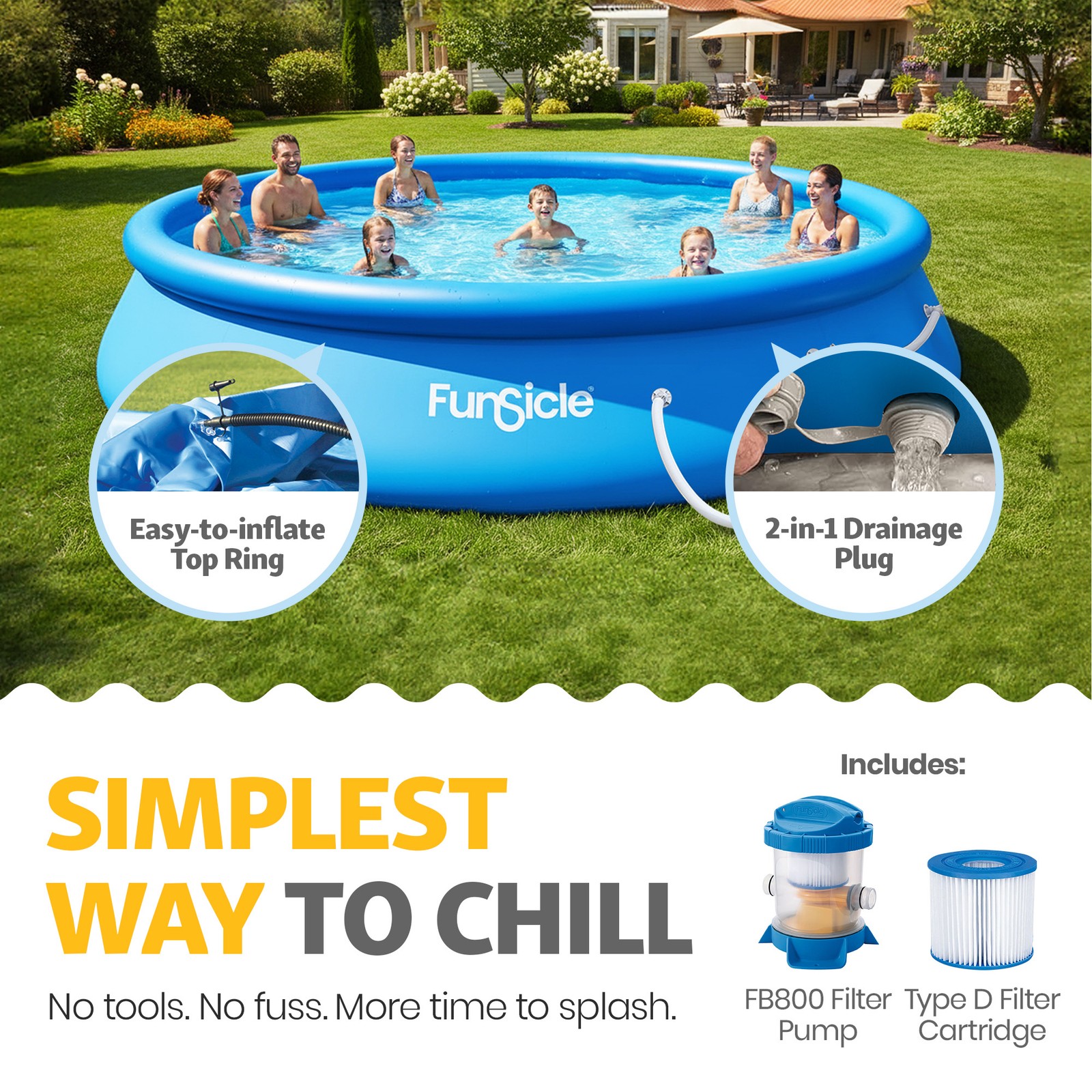 Funsicle 15' x 36" QuickSet Inflatable Ring Top Outdoor Above Ground Pool w/Pump gallery