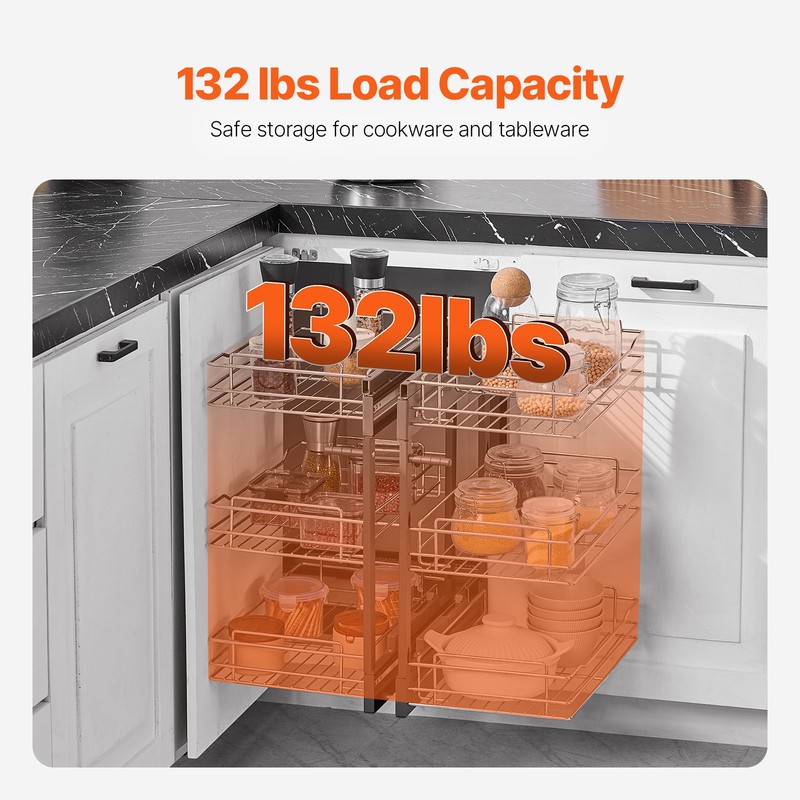 3 Tier 6 Shelf Blind Corner Pull Out Organizer Chrome Kitchen Cabinet Basket gallery
