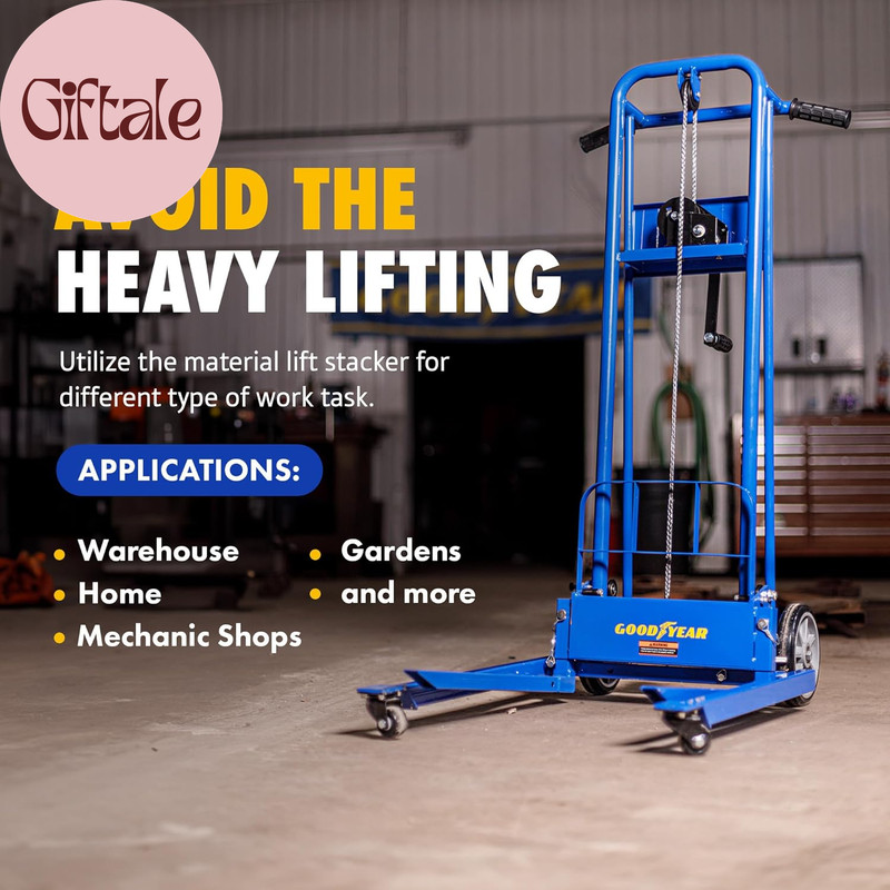 Material Lift Winch Stacker, Pallet Truck Dolly, 330 Lbs 40" Max Lift W/ 8" Whee gallery