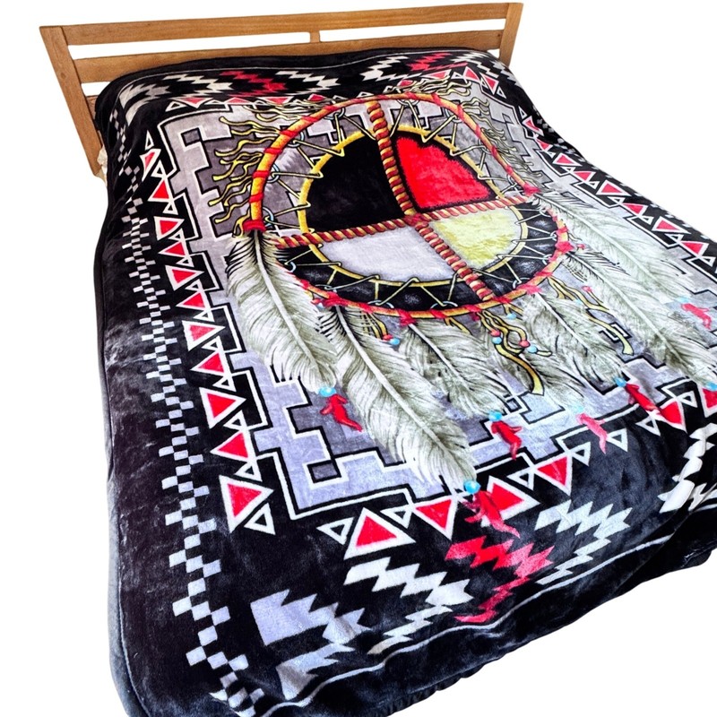 Southwestern Aztec Reversible Plush Blanket Dreamcatcher Boho Symbol Queen King gallery