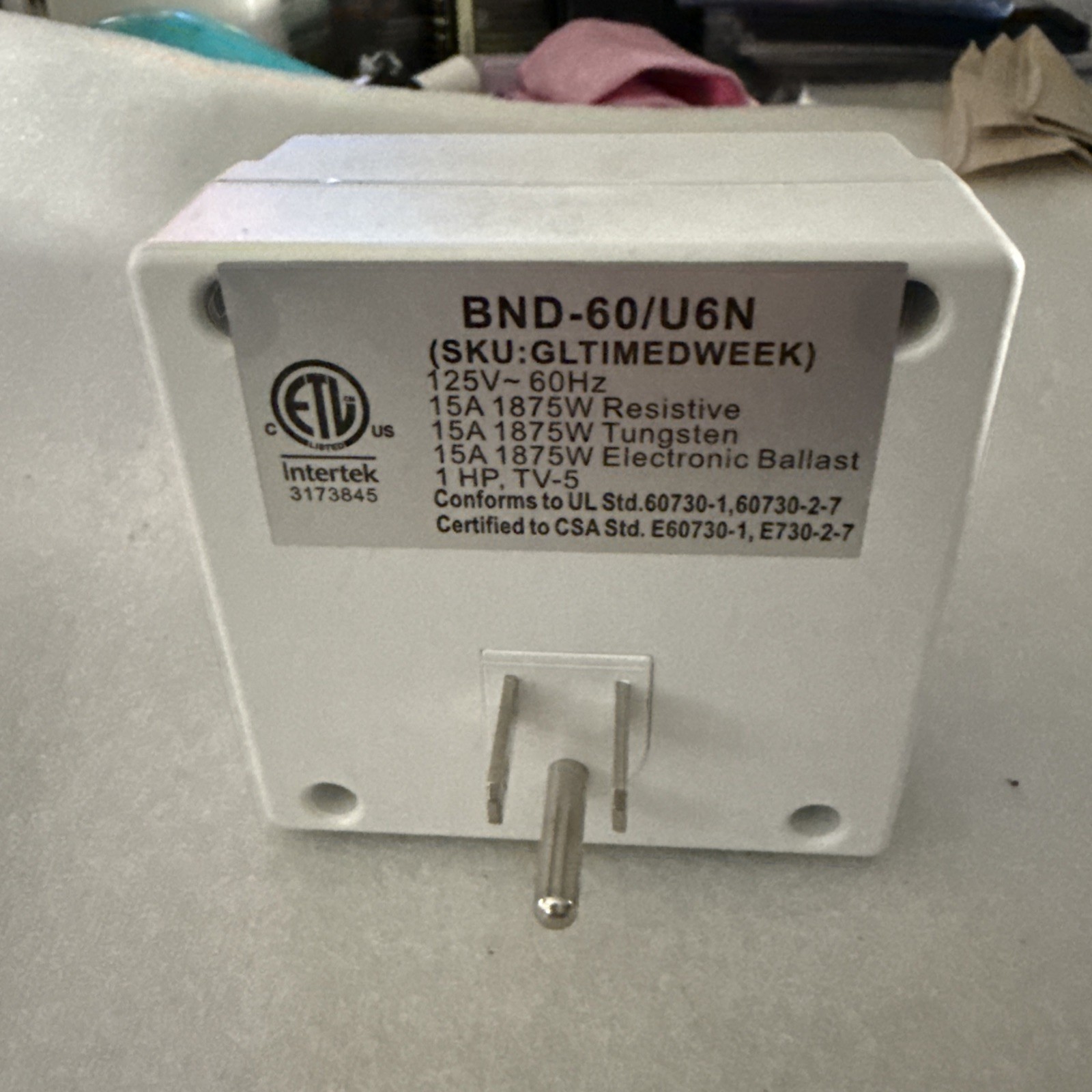 Intertek BND60-U6N Indoor Digital Timer, White. gallery