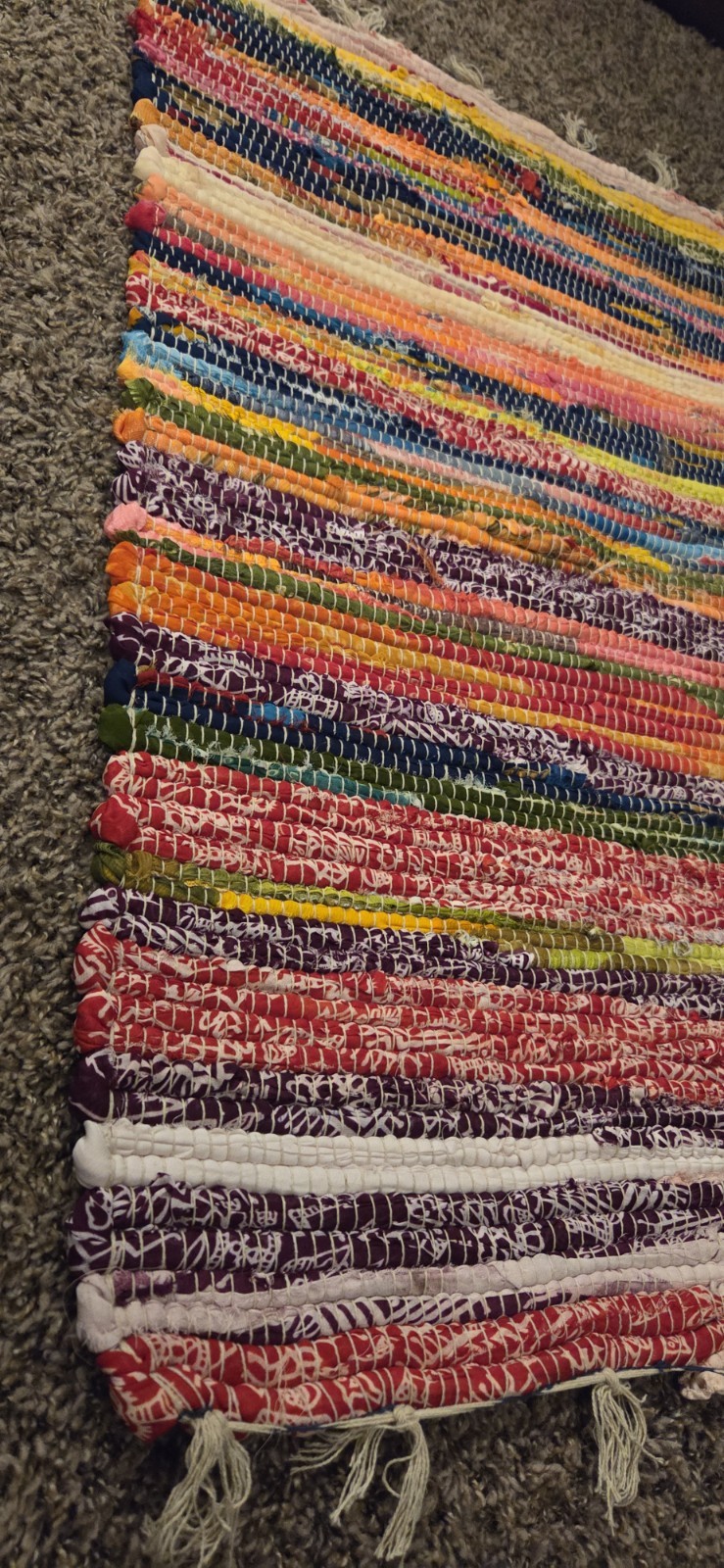 Multicolor Striped Rag Rug Indian Woven Polyester Cotton 20 x 30 in Rectangle gallery