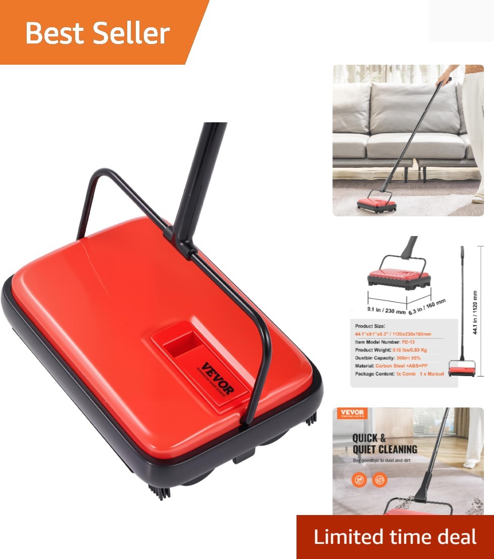 Carpet Sweeper Manual, Floor Sweeper with 300 ml Dustbin Capacity Easy to Emp... gallery