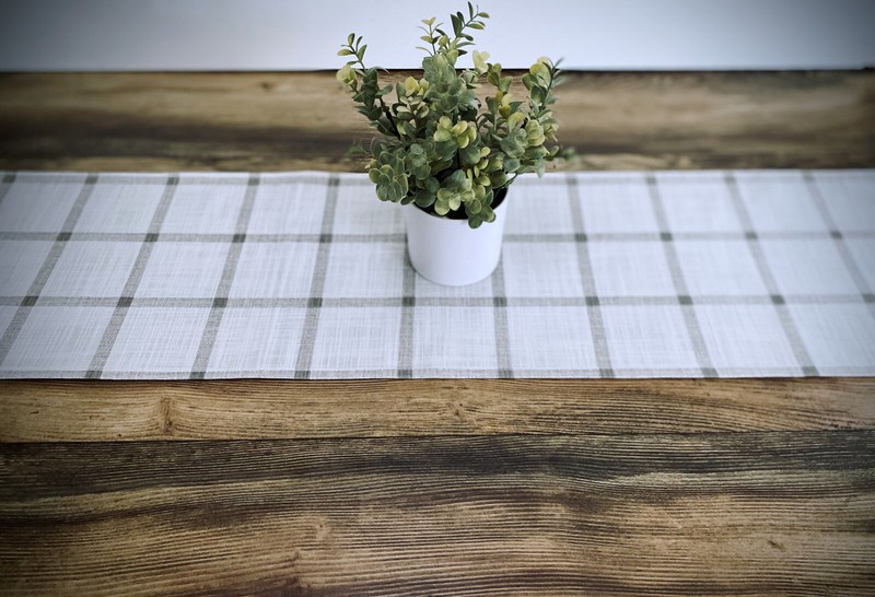 Plaid Table Runner Tan Taupe Cream Modern Farmhouse Centerpiece Home Decor Linen gallery