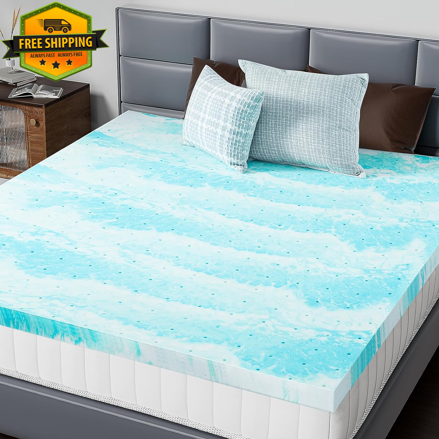 3 Inch Twin Memory Foam Mattress Topper Cooling Gel Breathable Bed Pad Blue gallery