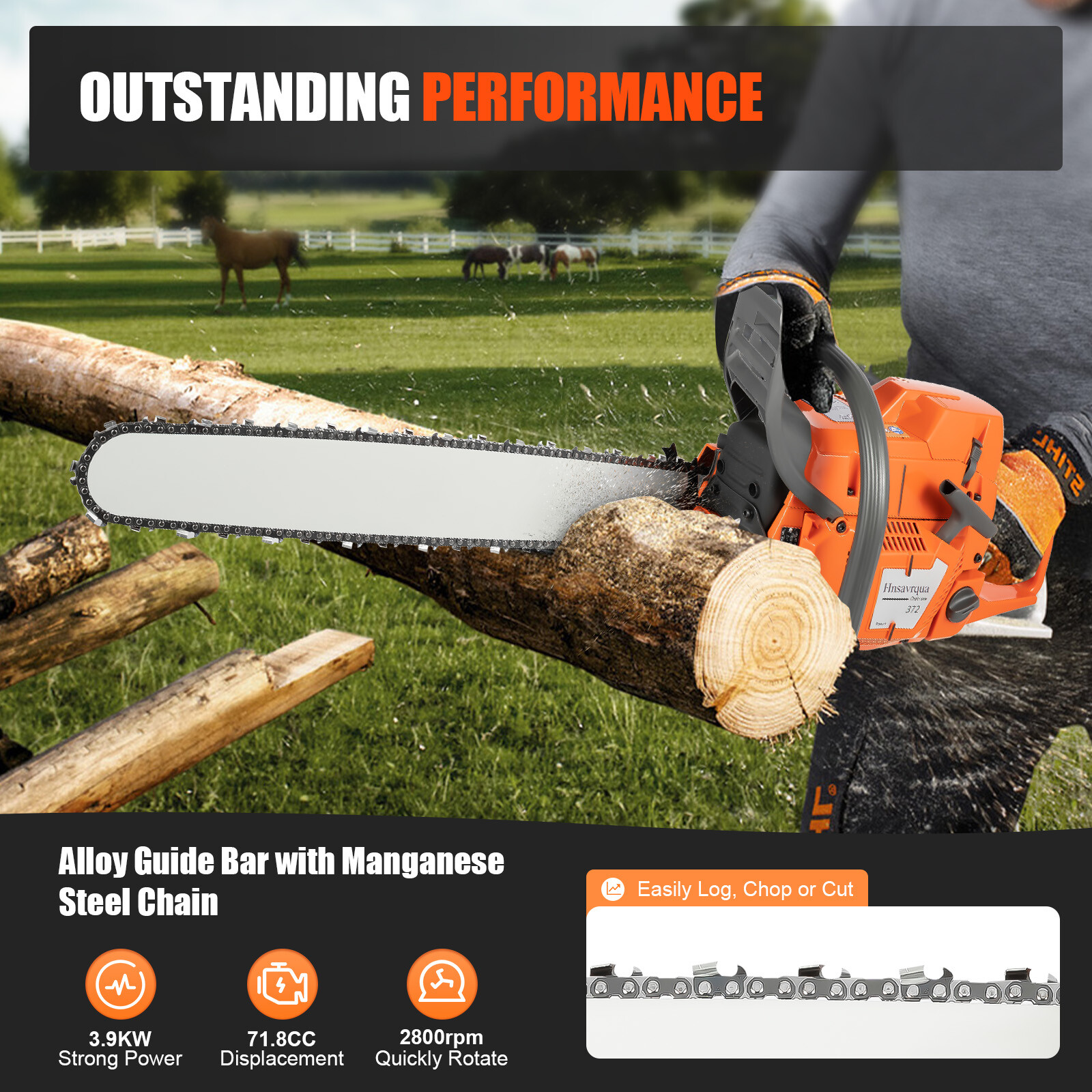 72cc Gas Powered Chainsaw with 24'' Guide Bar Chain Saw 2-Stroke Engine Cut Wood gallery