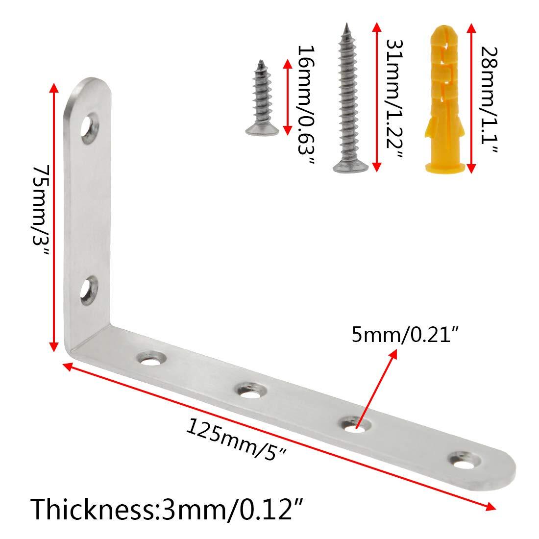 16PCS 5x3in Silver L-Shaped Brackets for Shelves Heavy Duty Corner Brace gallery