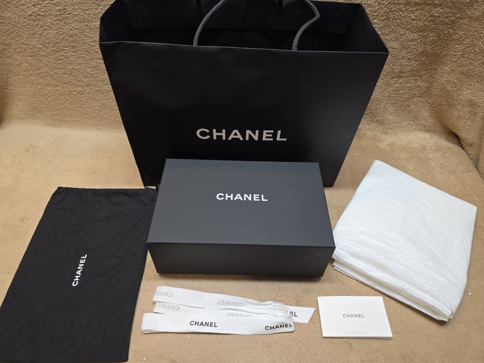 Chanel Medium Empty Box, Gift Bag, 2 Ribbons, Booklet, 4 Tissues & Dust Bag gallery