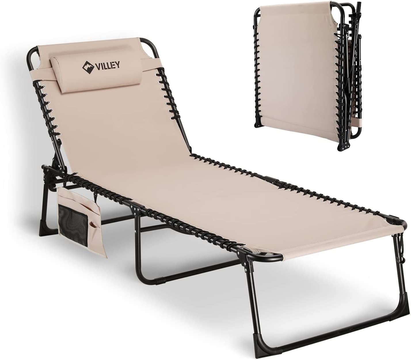 VILLEY Oversize Chaise Outdoor Folding Lounge Chair 440lbs Loaded Beach Lawn Now gallery