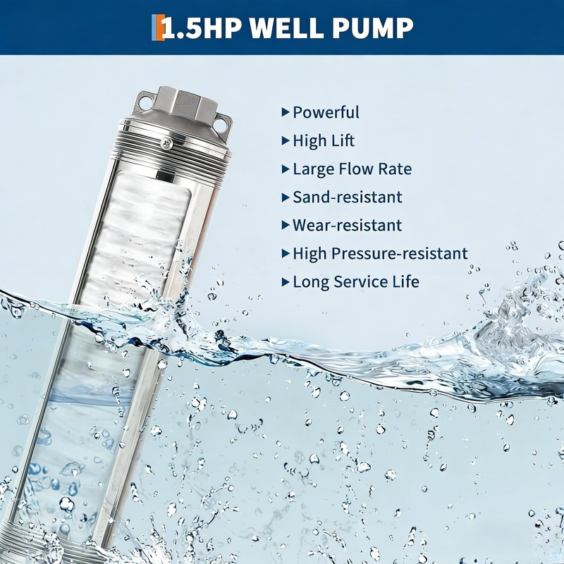 Deep Well Submersible Pump Stainless Steel ,0.5/1/1.5HP 110V/230V 26/27GPM ,IP68 gallery