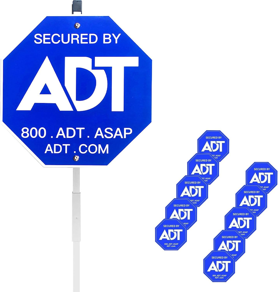 28" ADT Security Signs for Yard with Stake & 10 Pcs ADT Window Stickers, 100% Al