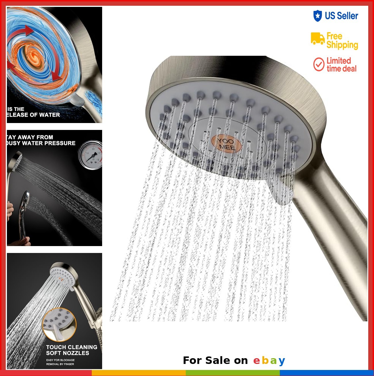 High Pressure Handheld Shower Head 3 Settings 79 Inch Hose Brushed Nickel Anti gallery