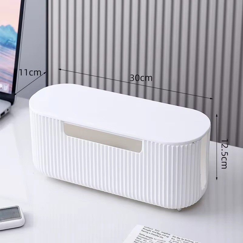 Fluted Cable Management Bamboo Lid Box (11.8" / 30cm) gallery