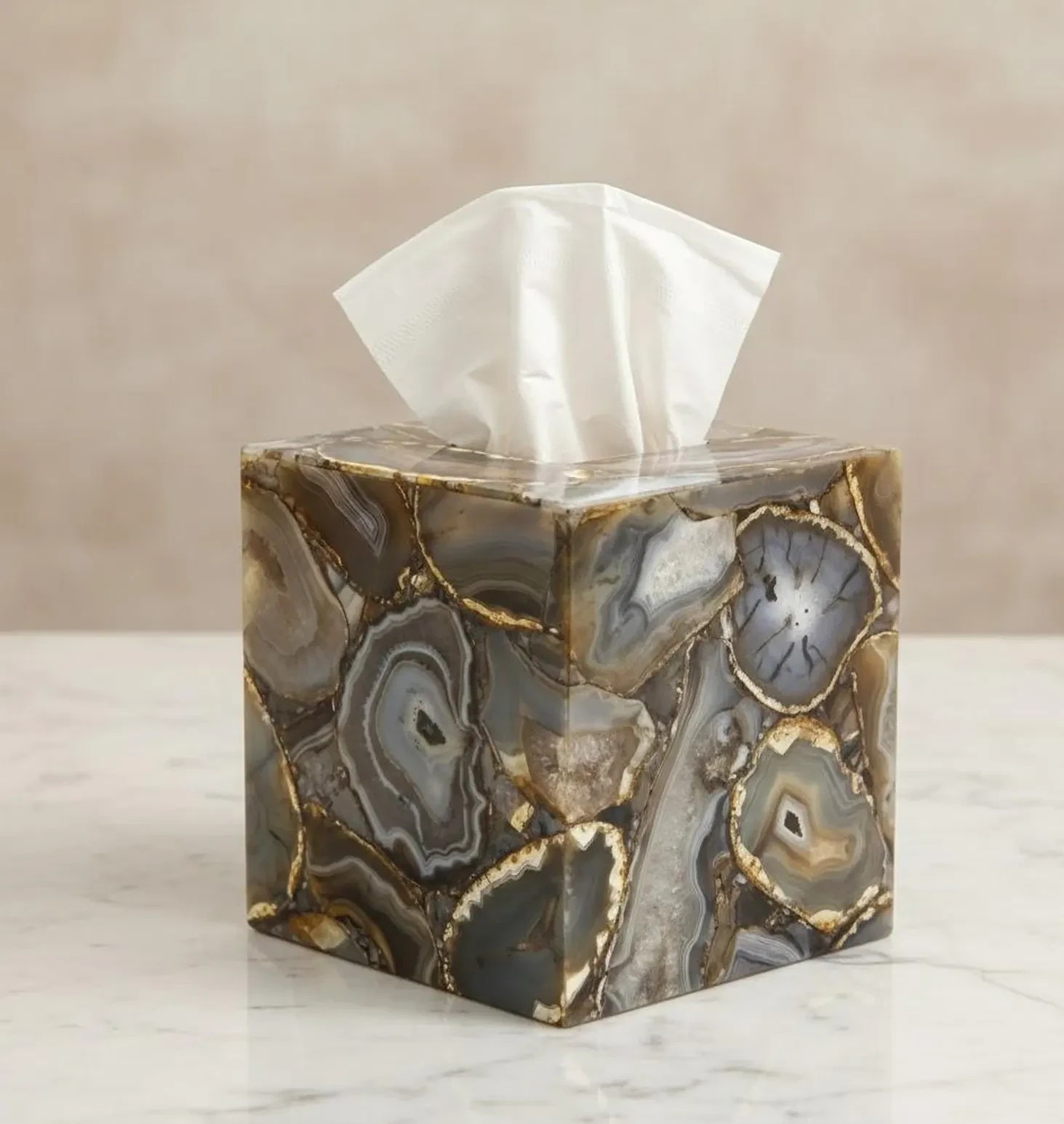 Handmade Agate Tissue Box Cover | Luxury Designer Decor gallery