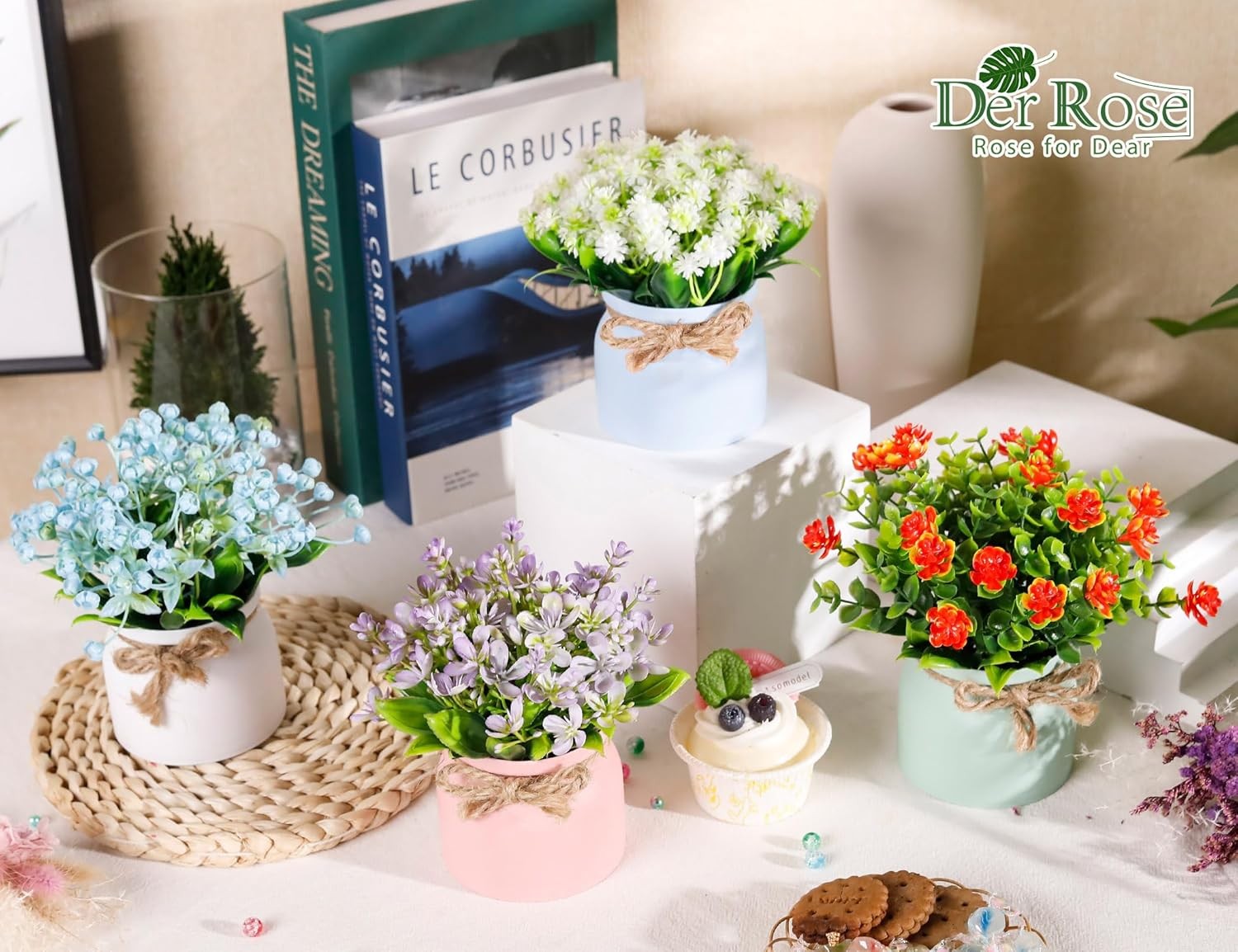 4 Pack Artificial Flowers Plants Fake Greenery for Home Office Kitchen Table Dec gallery