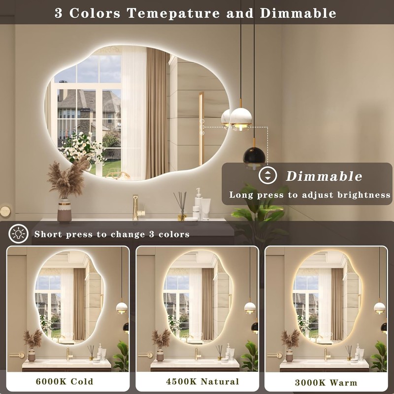 Irregular Backlit LED Bathroom Mirror for Wall 22"x30", Asymmetrical Lighted gallery