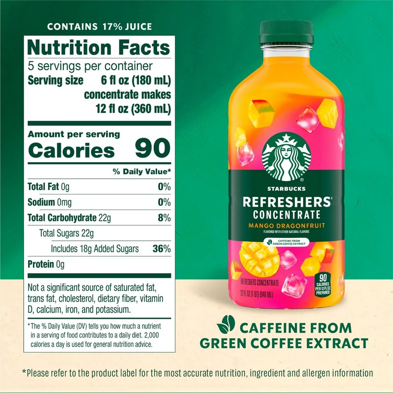 Starbucks Refreshers Concentrate Mango Dragonfruit,Refreshing Drink,32 fl oz. gallery